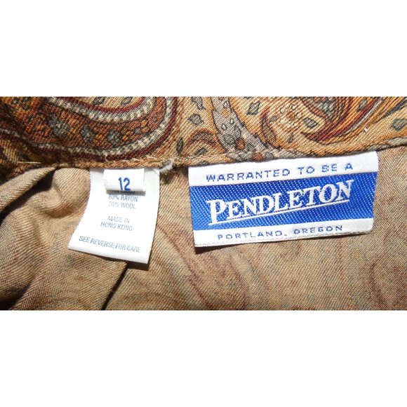 Women's Brown Paisley Patterned Wool and Rayon Skirt, Size 12, Pendleton - Picture 3 of 4